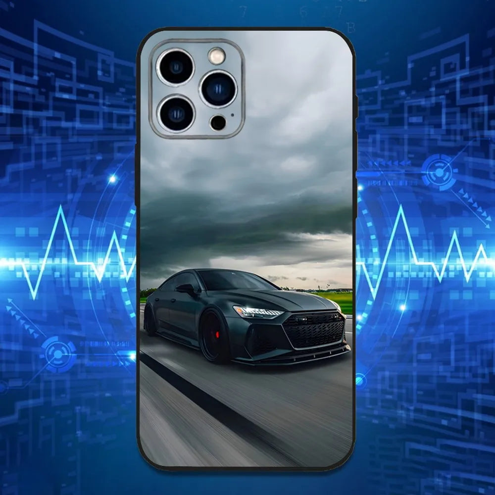 Audi RS6 Sports Car iPhone Case – Soft Silicone Black Cover for iPhone 12 to 16