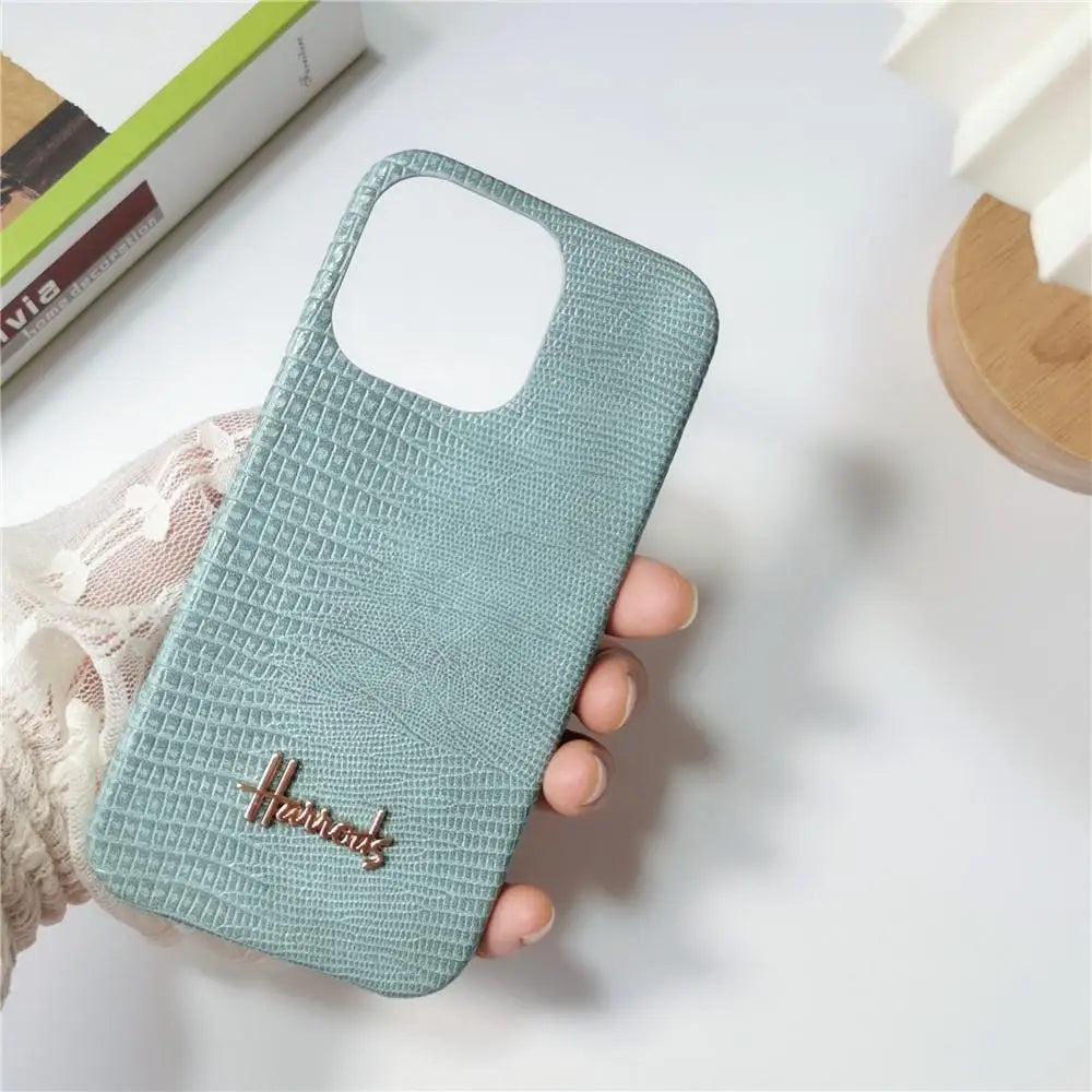 Luxury Lizard Skin Leather iPhone Case – Elegant Hard Shell Cover for iPhone 12 to 16 Pro Max
