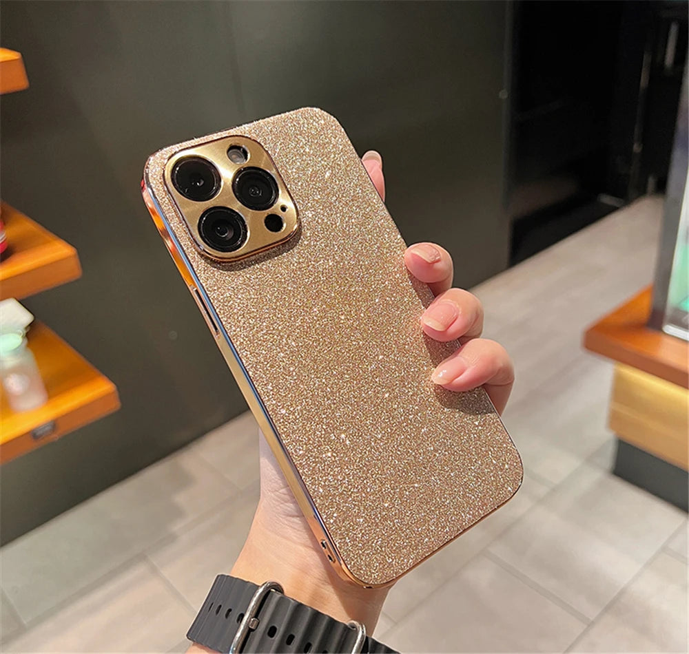 Luxury Diamond Glitter iPhone Case – Bling Rhinestone Plating Cover with Camera Protection (iPhone 11–16)