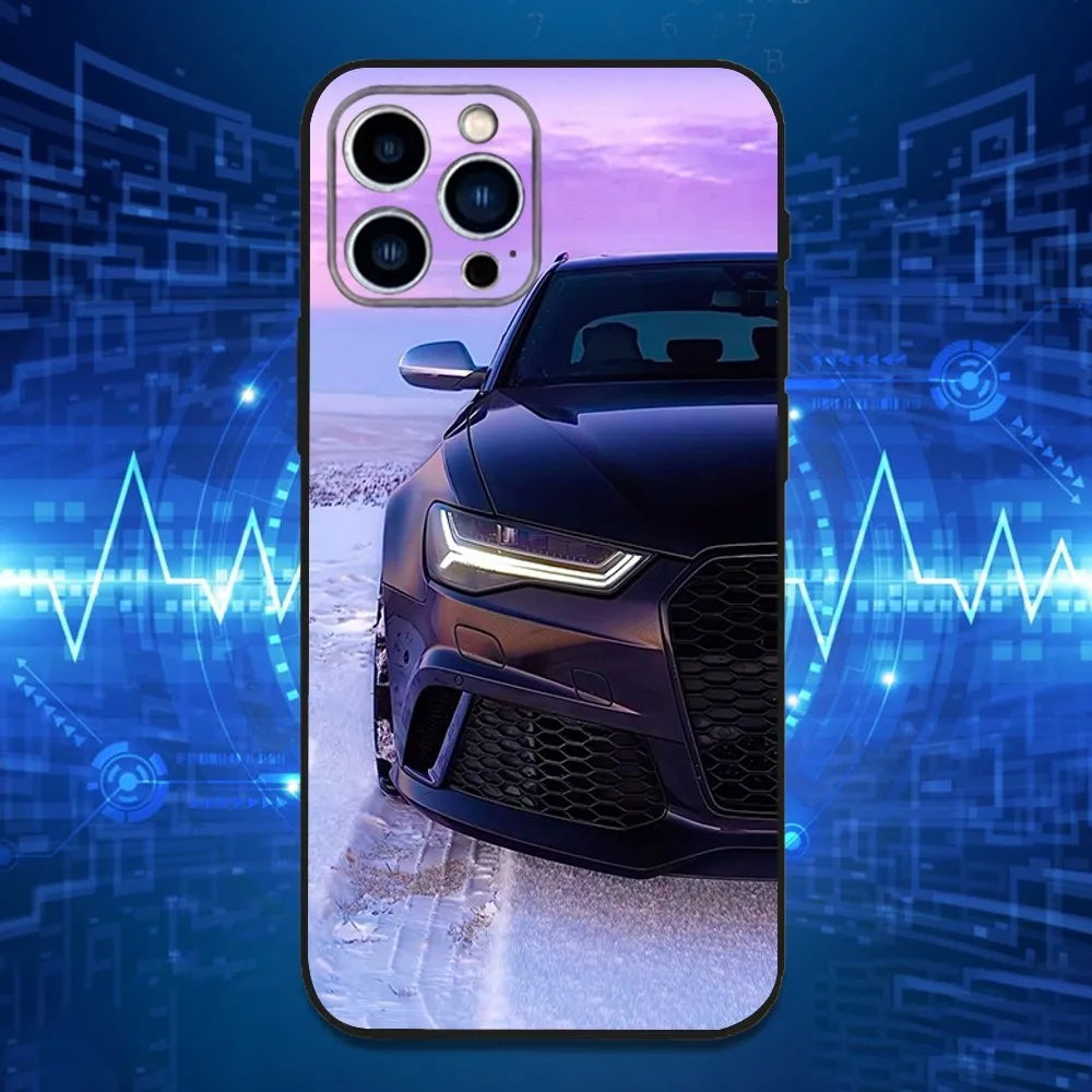 Audi RS6 Sports Car iPhone Case – Soft Silicone Black Cover for iPhone 12 to 16