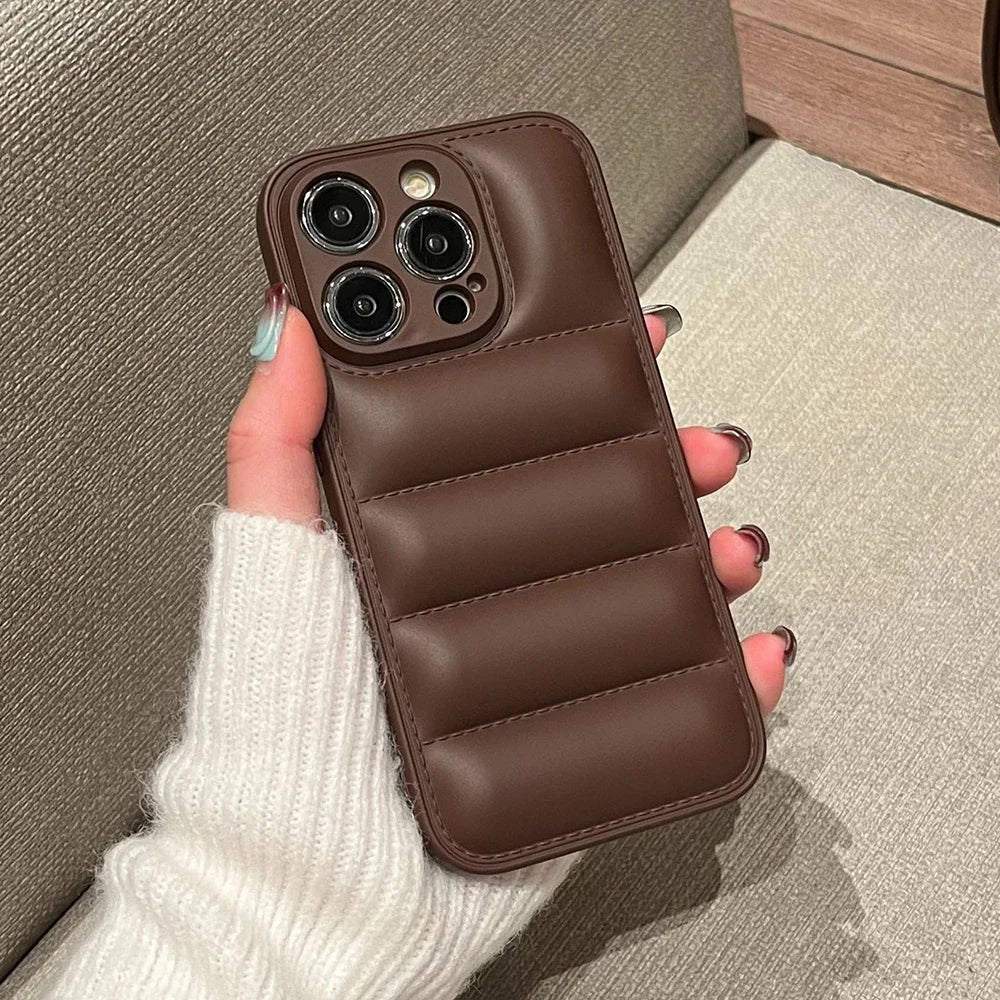 Puffer Jacket iPhone Case – Colorful Shockproof Soft Silicone Cover for iPhone 12–16 Pro Max