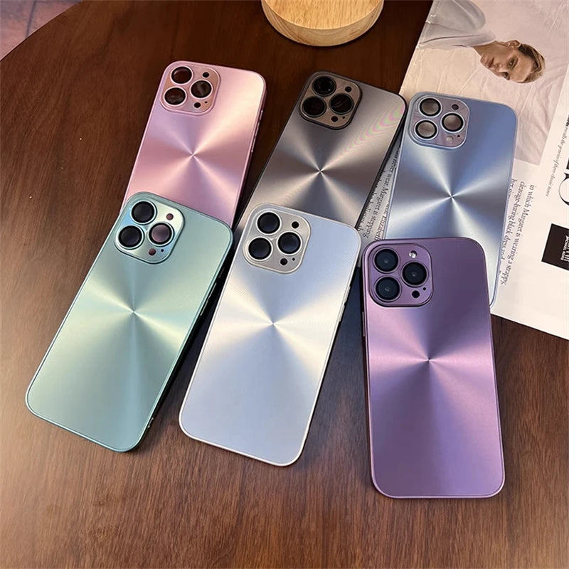 Luxury Laser Aurora iPhone Case – Matte CD Pattern Shockproof Armor Cover (iPhone 12–16)
