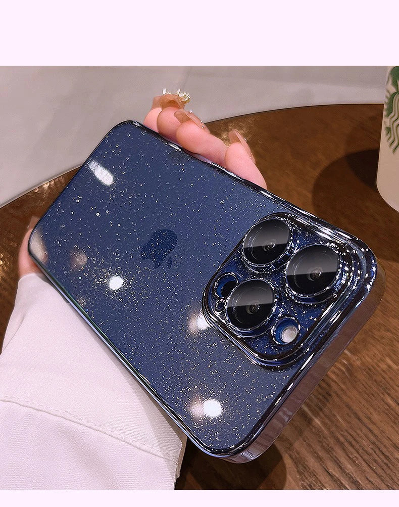 Luxury Bling Transparent iPhone Case – Glitter Plated Shockproof Hard Cover for iPhone 12–16 Pro Max