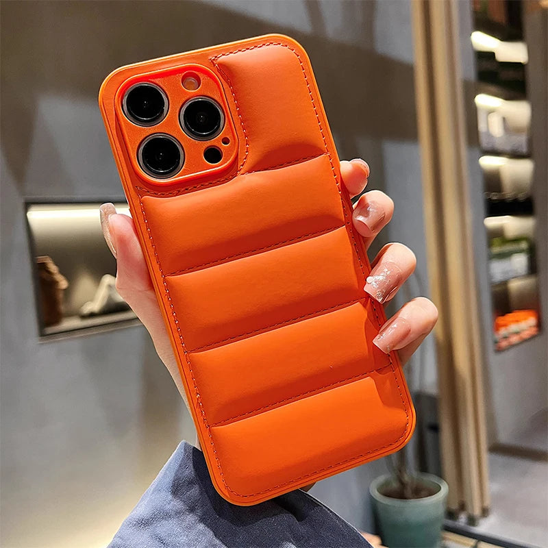 Puffer Jacket iPhone Case – Colorful Shockproof Soft Silicone Cover for iPhone 12–16 Pro Max