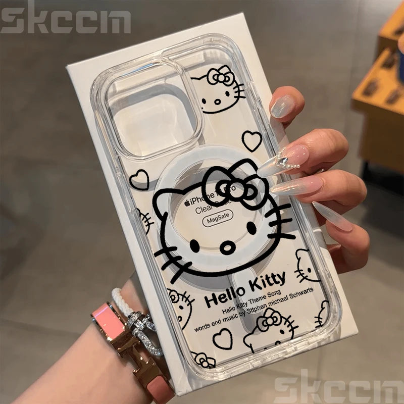 Hello Kitty BowKnot Clear iPhone Case – Magsafe-Ready Hard Cover for iPhone 12 to 16 Pro Max