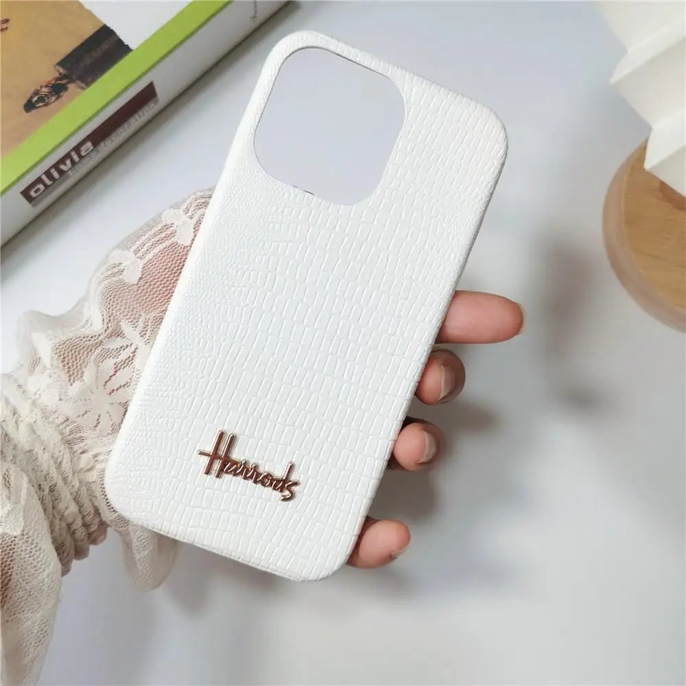 Luxury Lizard Skin Leather iPhone Case – Elegant Hard Shell Cover for iPhone 12 to 16 Pro Max
