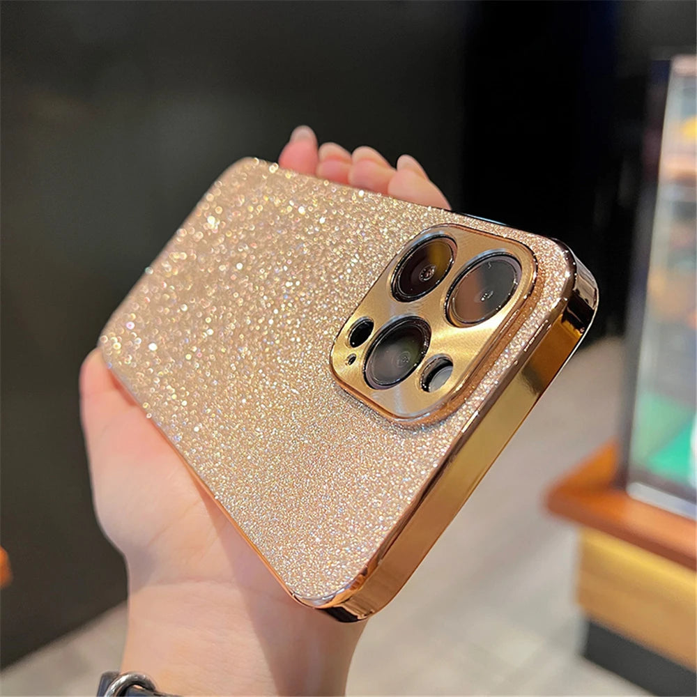 Luxury Diamond Glitter iPhone Case – Bling Rhinestone Plating Cover with Camera Protection (iPhone 11–16)
