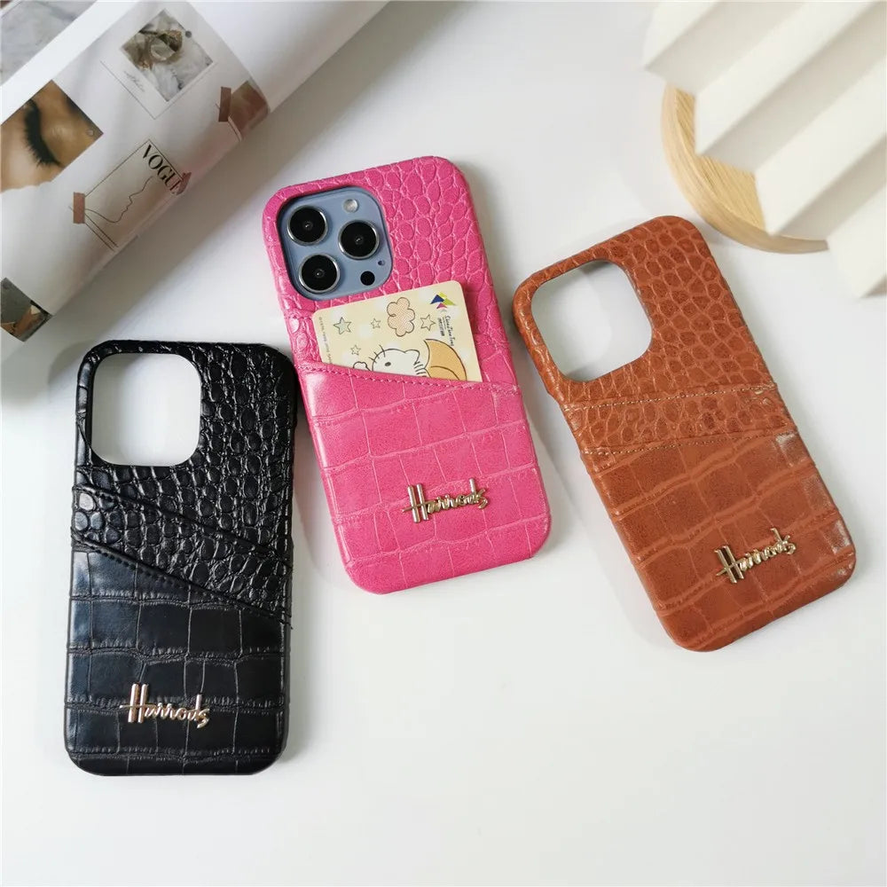 Luxury Lizard Skin Leather iPhone Case – Elegant Hard Shell Cover for iPhone 12 to 16 Pro Max