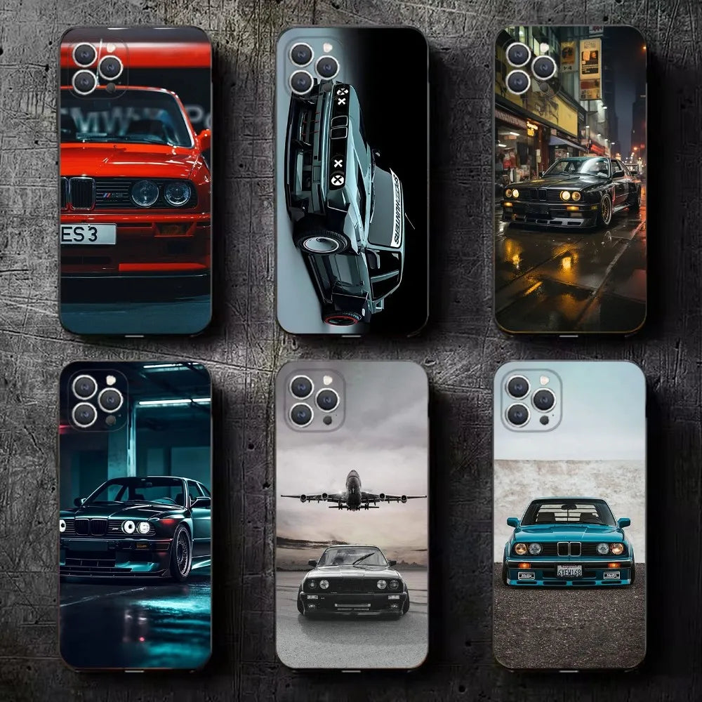 BMW E30 Classic Series Phone Case – Soft Silicone Shockproof Cover for iPhone 12–16 Pro Max