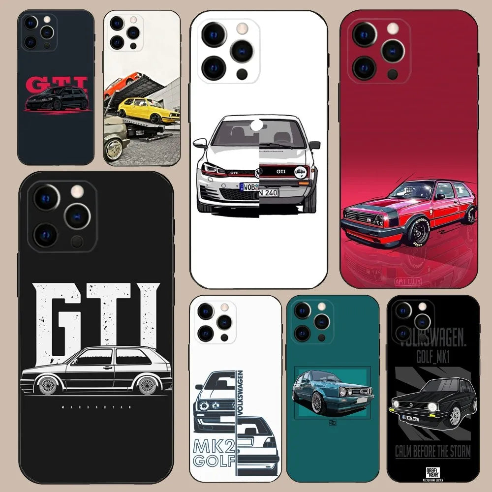 Golf MK1 GTI Car-Inspired Soft Black Case – Compatible with iPhone 11 to 16 Series