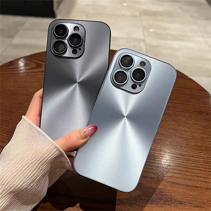 Luxury Laser Aurora iPhone Case – Matte CD Pattern Shockproof Armor Cover (iPhone 12–16)