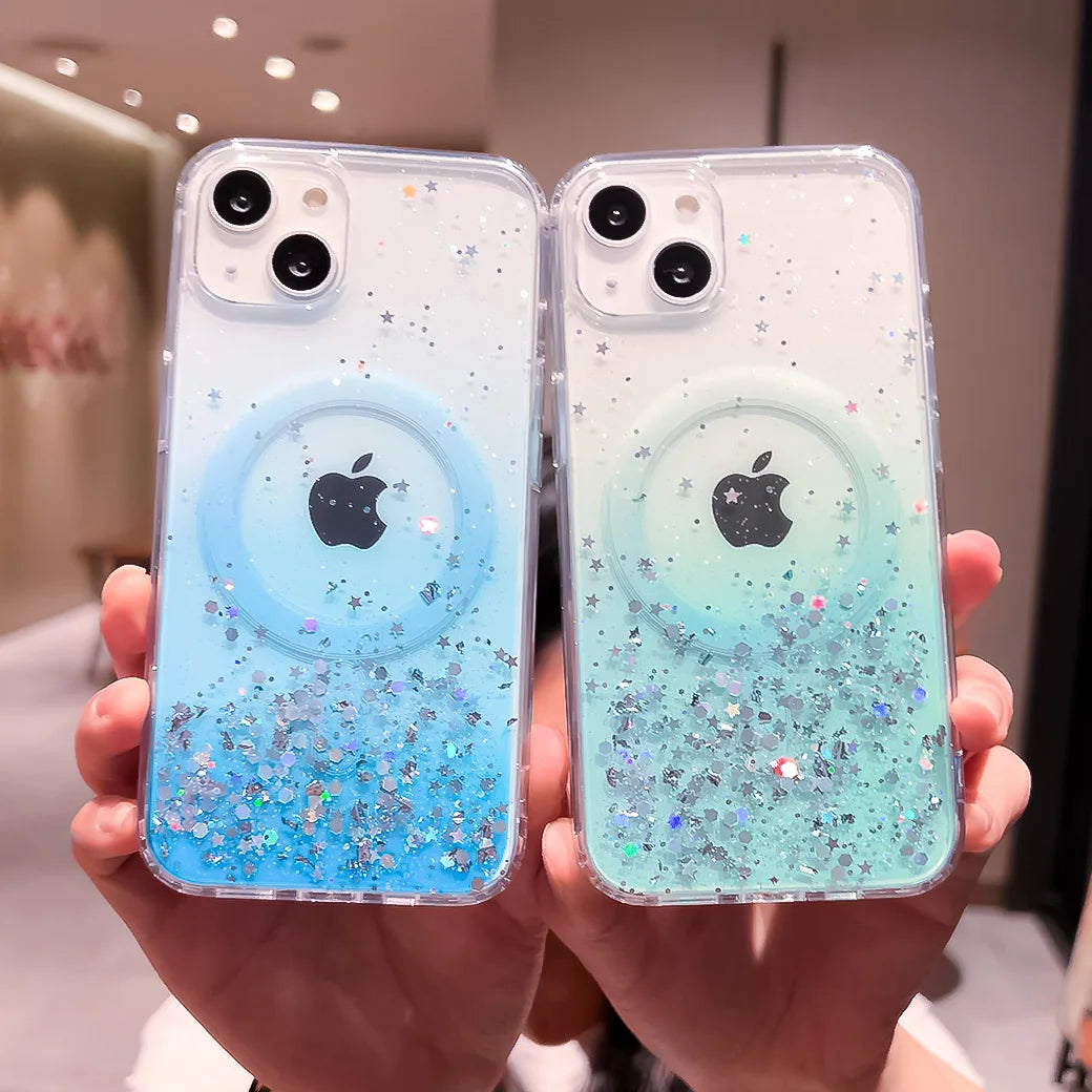 Gradient Glitter Sequins Case – MagSafe Compatible Glitter Cover for iPhone 16/15/14/13/12/11 Series