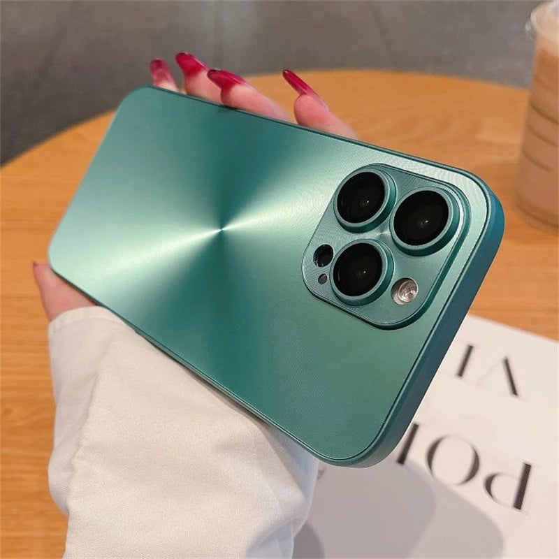 Luxury Laser Aurora iPhone Case – Matte CD Pattern Shockproof Armor Cover (iPhone 12–16)