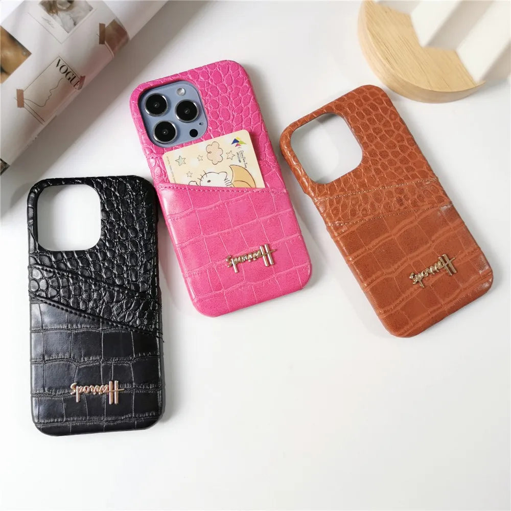 Luxury Lizard Skin Leather iPhone Case – Elegant Hard Shell Cover for iPhone 12 to 16 Pro Max
