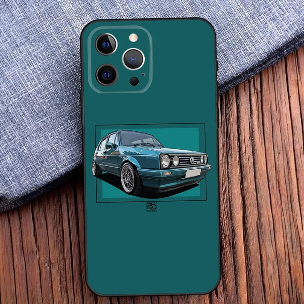 Golf MK1 GTI Car-Inspired Soft Black Case – Compatible with iPhone 11 to 16 Series