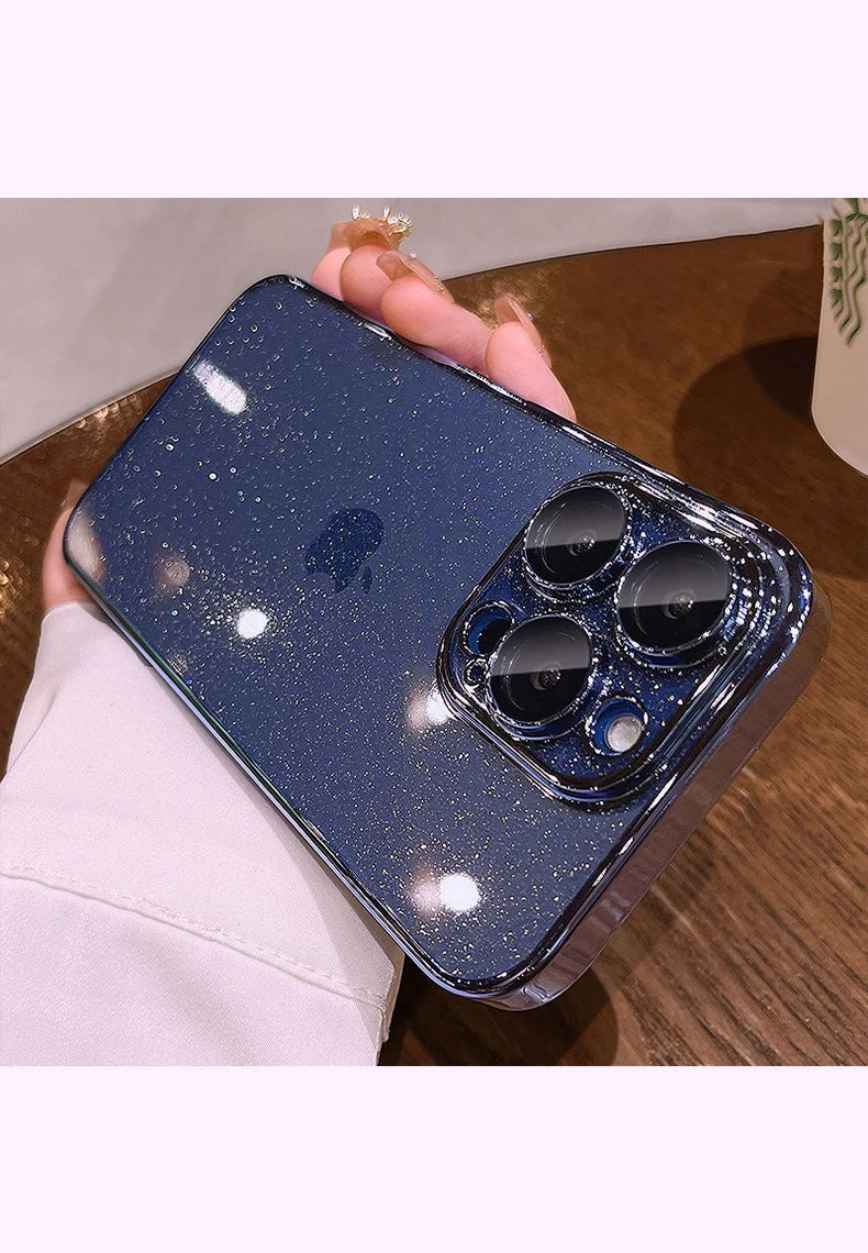 Luxury Bling Transparent iPhone Case – Glitter Plated Shockproof Hard Cover for iPhone 12–16 Pro Max