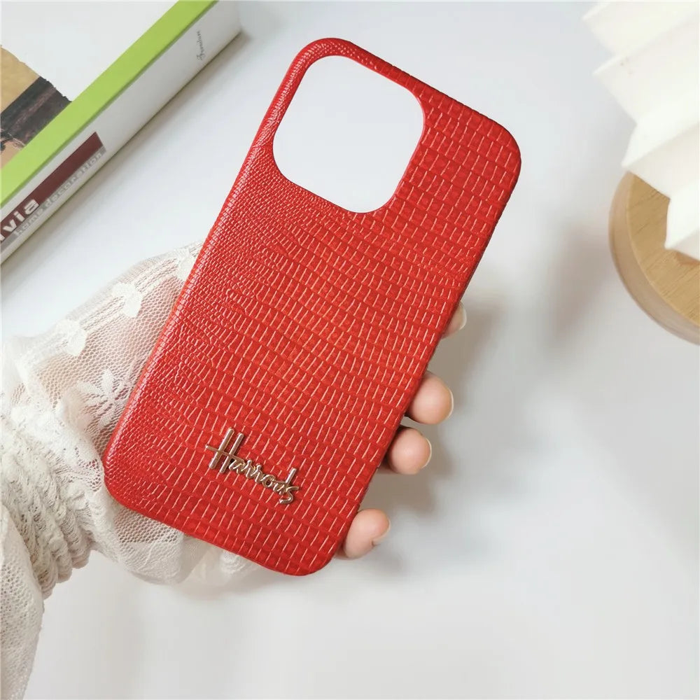 Luxury Lizard Skin Leather iPhone Case – Elegant Hard Shell Cover for iPhone 12 to 16 Pro Max