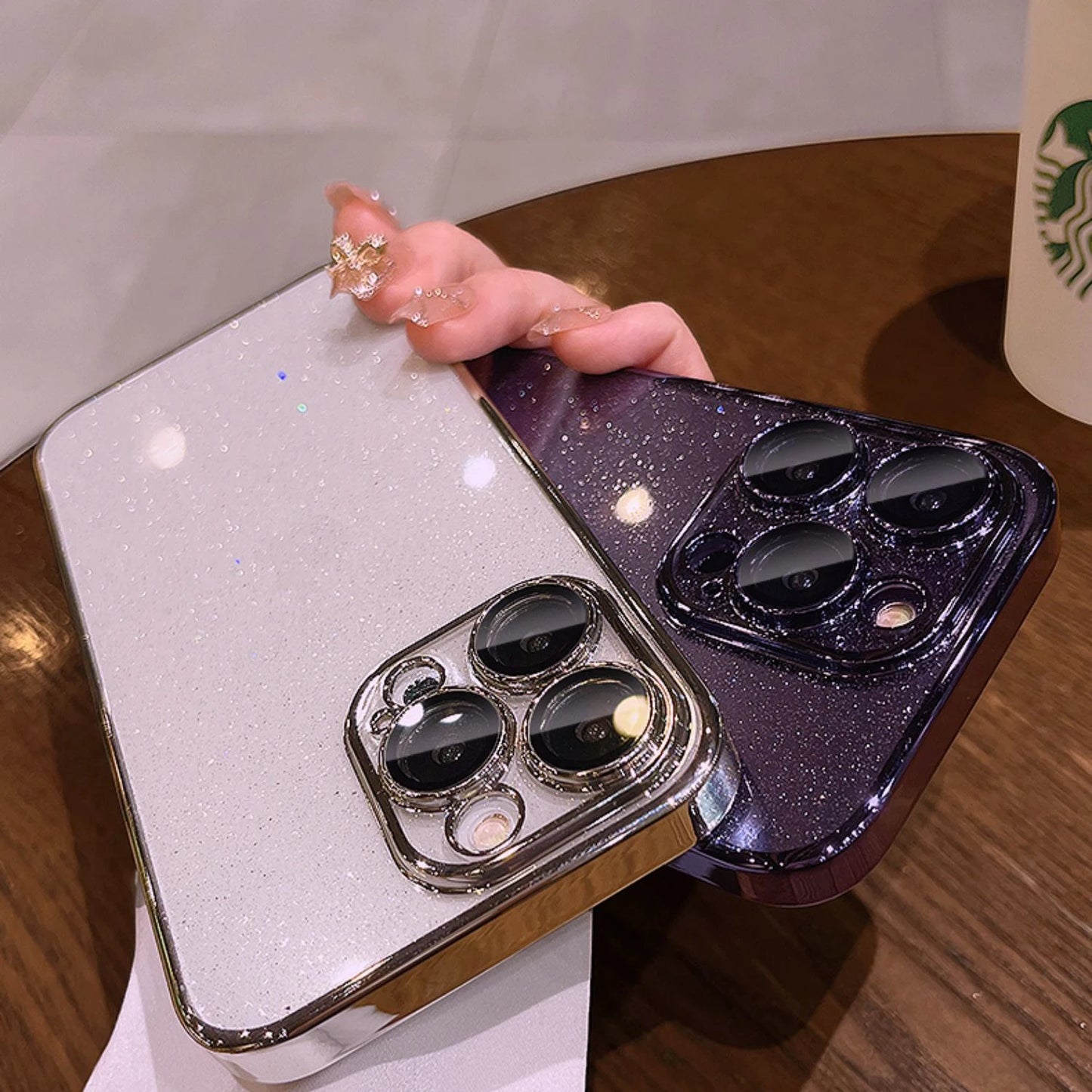 Luxury Bling Transparent iPhone Case – Glitter Plated Shockproof Hard Cover for iPhone 12–16 Pro Max