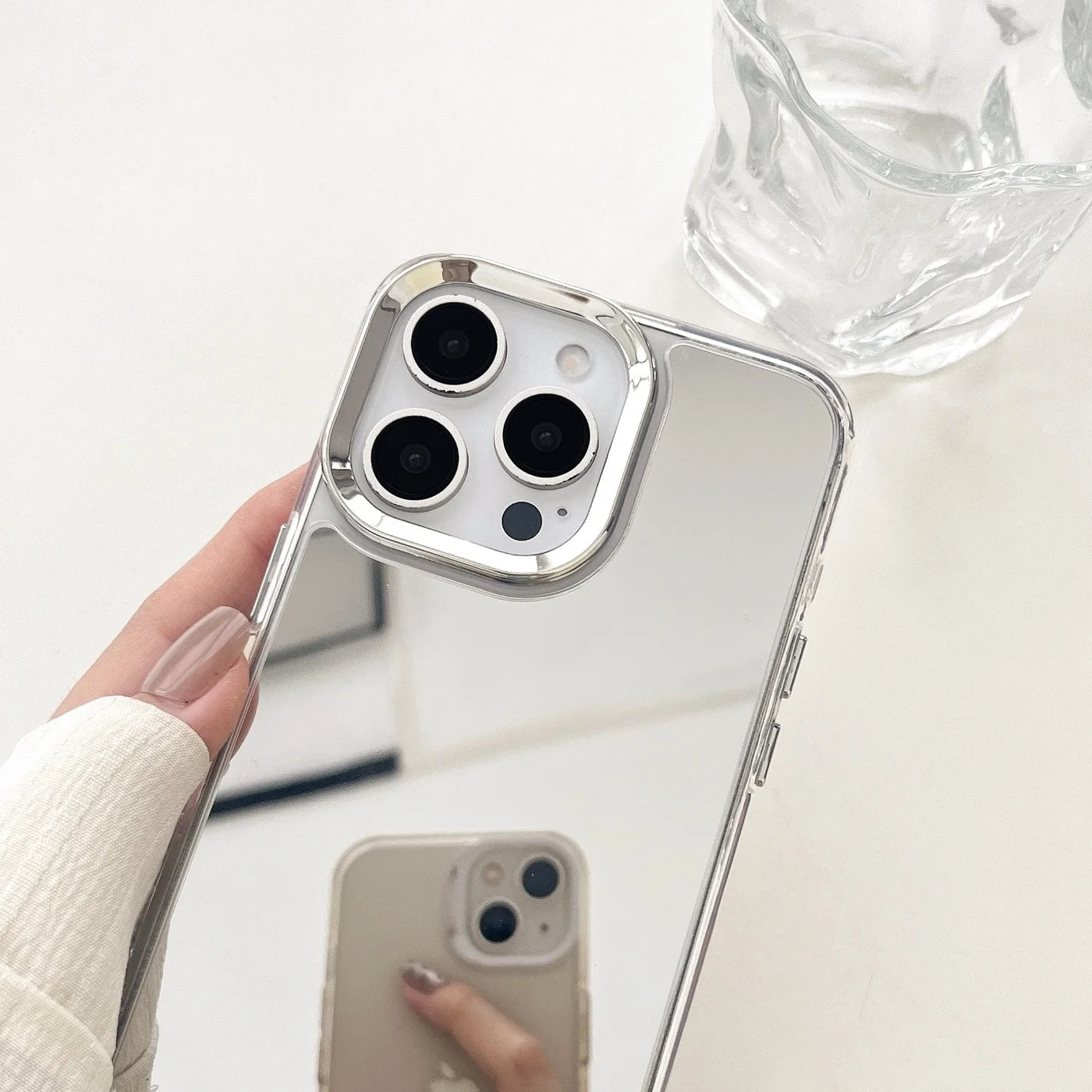Luxury Makeup Mirror iPhone Case – Plated Acrylic Shockproof Cover for iPhone X to 16 Pro Max