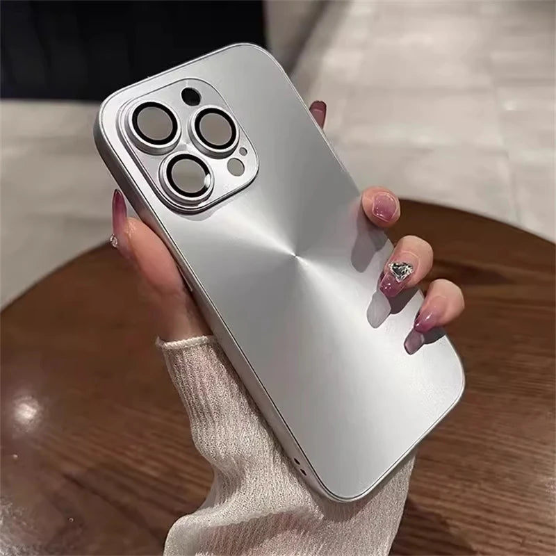 Luxury Laser Aurora iPhone Case – Matte CD Pattern Shockproof Armor Cover (iPhone 12–16)