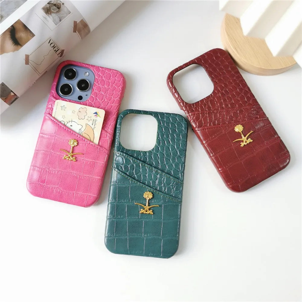 Luxury Lizard Skin Leather iPhone Case – Elegant Hard Shell Cover for iPhone 12 to 16 Pro Max