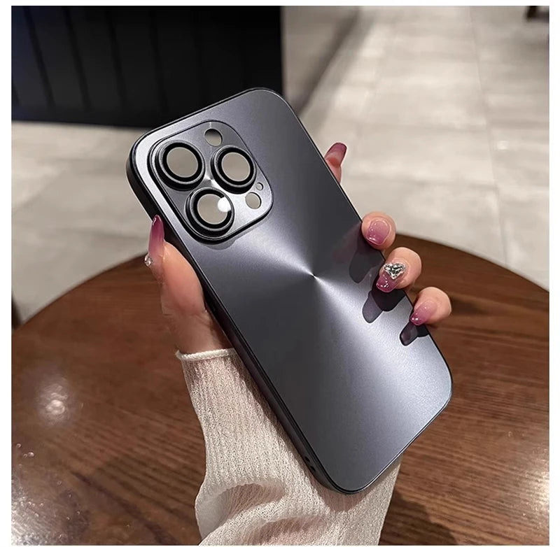 Luxury Laser Aurora iPhone Case – Matte CD Pattern Shockproof Armor Cover (iPhone 12–16)