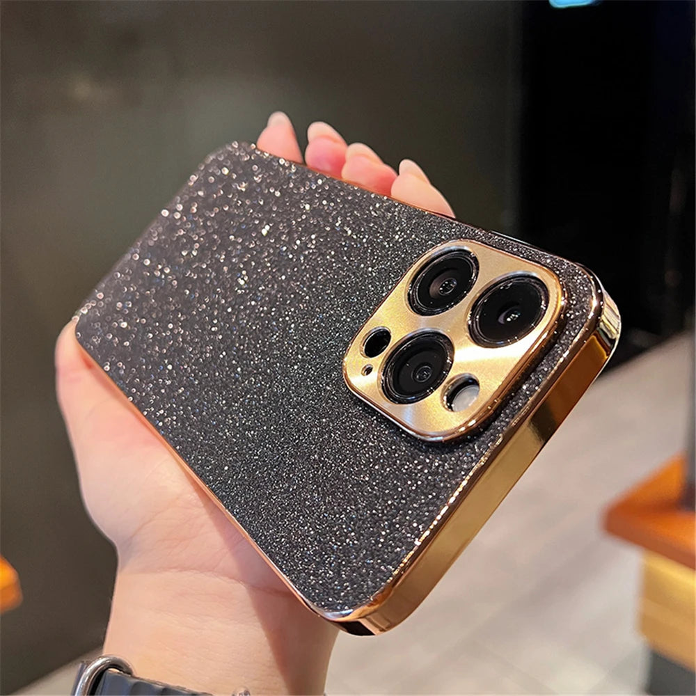 Luxury Diamond Glitter iPhone Case – Bling Rhinestone Plating Cover with Camera Protection (iPhone 11–16)