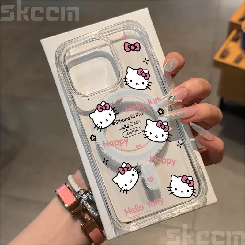 Hello Kitty BowKnot Clear iPhone Case – Magsafe-Ready Hard Cover for iPhone 12 to 16 Pro Max