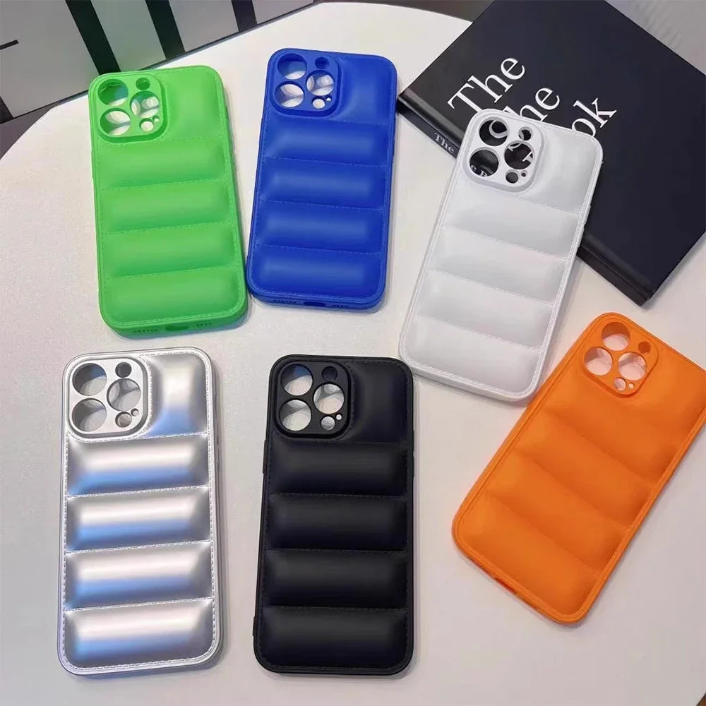 Puffer Jacket iPhone Case – Colorful Shockproof Soft Silicone Cover for iPhone 12–16 Pro Max