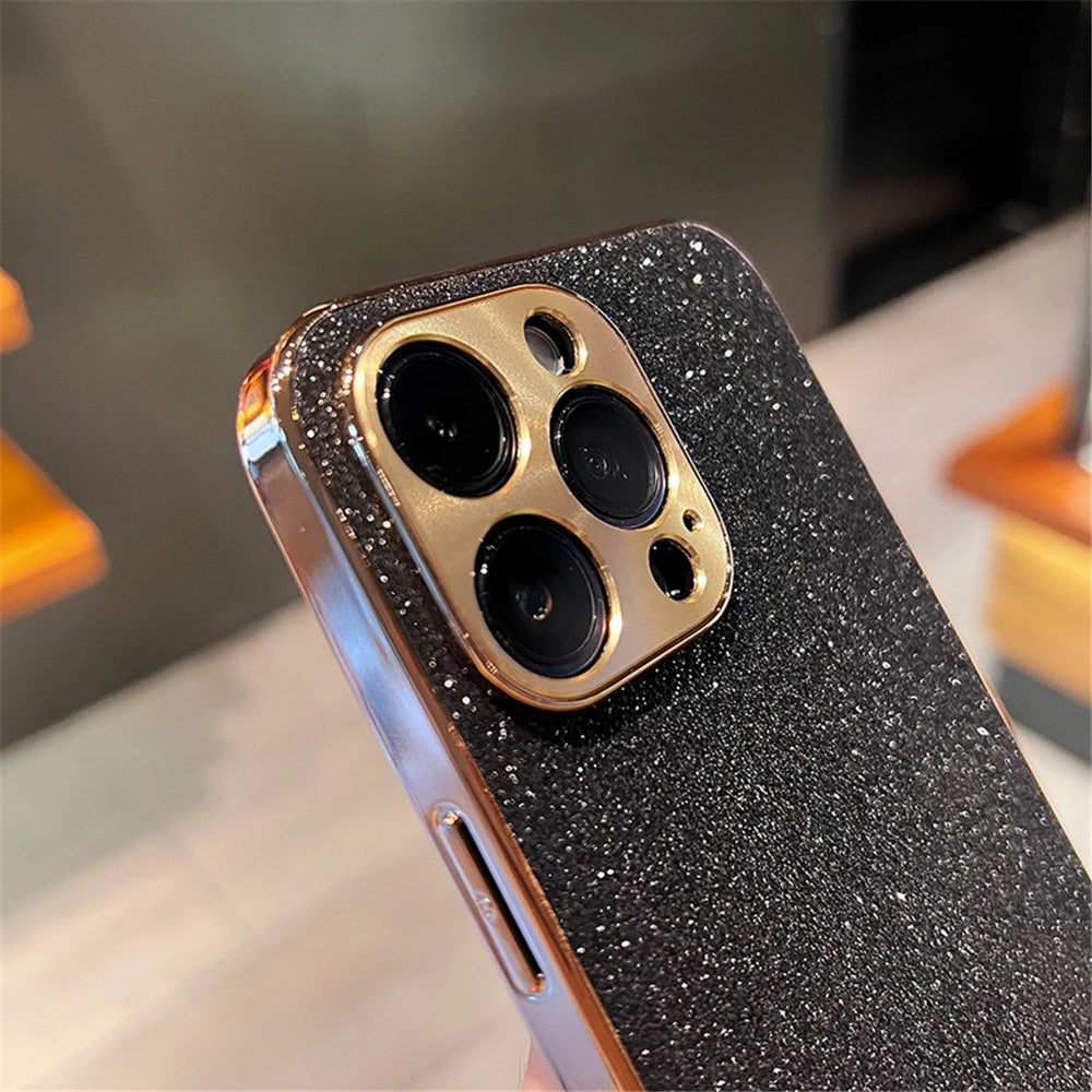 Luxury Diamond Glitter iPhone Case – Bling Rhinestone Plating Cover with Camera Protection (iPhone 11–16)
