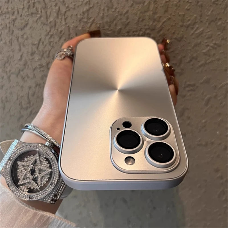 Luxury Laser Aurora iPhone Case – Matte CD Pattern Shockproof Armor Cover (iPhone 12–16)