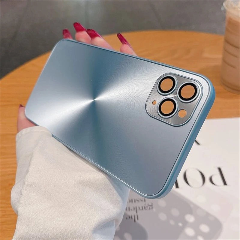 Luxury Laser Aurora iPhone Case – Matte CD Pattern Shockproof Armor Cover (iPhone 12–16)