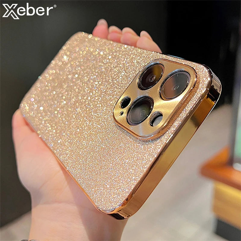 Luxury Diamond Glitter iPhone Case – Bling Rhinestone Plating Cover with Camera Protection (iPhone 11–16)