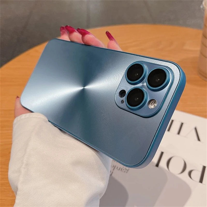 Luxury Laser Aurora iPhone Case – Matte CD Pattern Shockproof Armor Cover (iPhone 12–16)