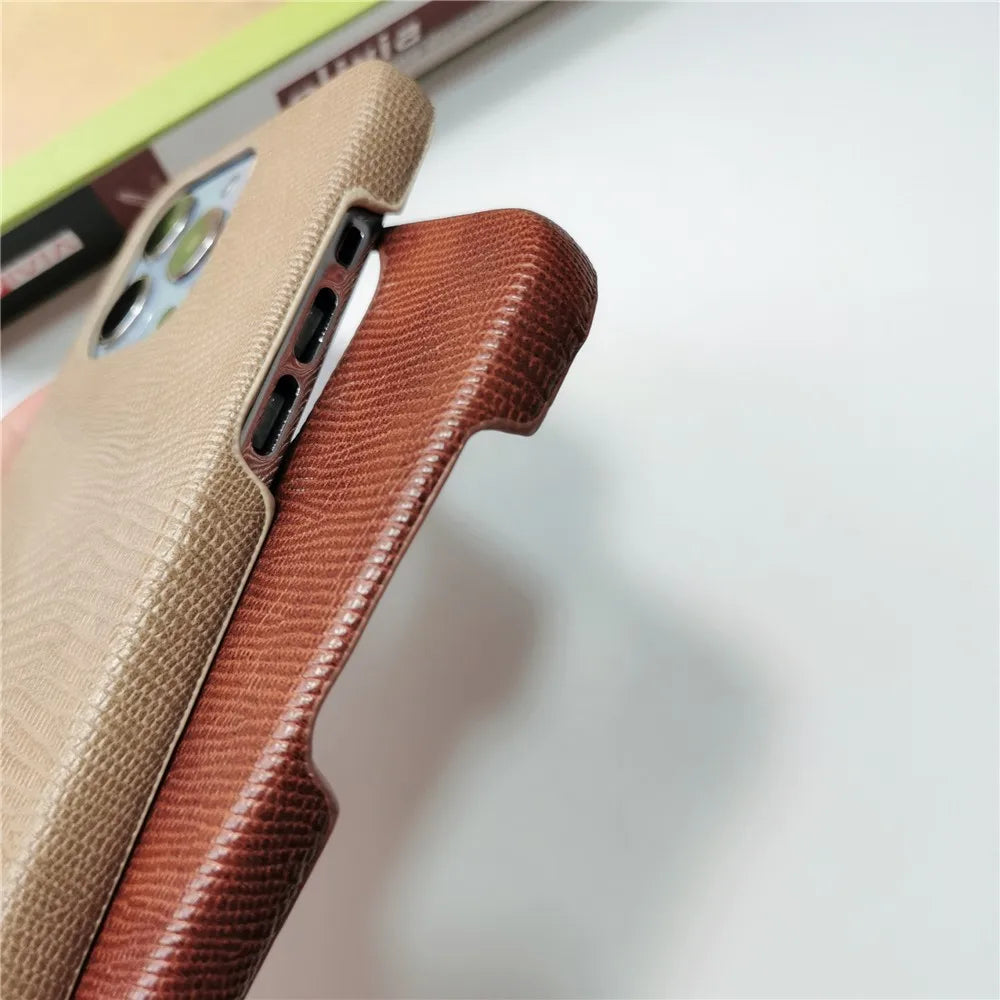 Luxury Lizard Skin Leather iPhone Case – Elegant Hard Shell Cover for iPhone 12 to 16 Pro Max