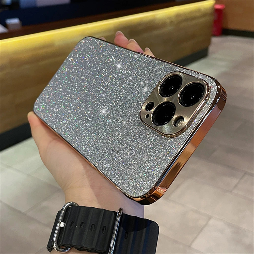 Luxury Diamond Glitter iPhone Case – Bling Rhinestone Plating Cover with Camera Protection (iPhone 11–16)