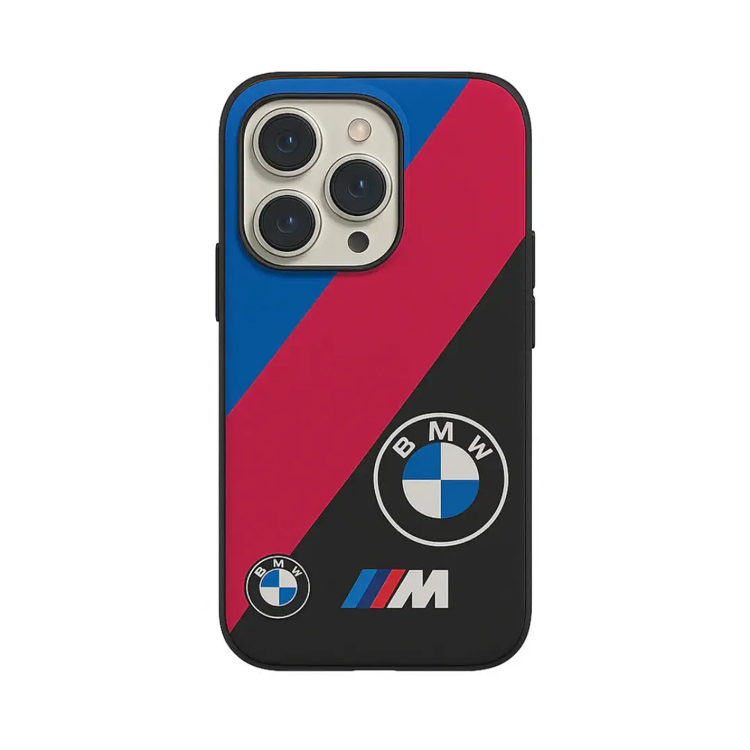 BMW M Full Logo Edition Case – Bold Tricolor Luxury Cover for iPhone 11–16