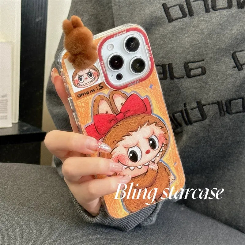 LABUBU™ Red Bow Furry Case – 2-in-1 Soft Plush Cover