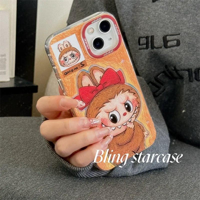 LABUBU™ Red Bow Furry Case – 2-in-1 Soft Plush Cover