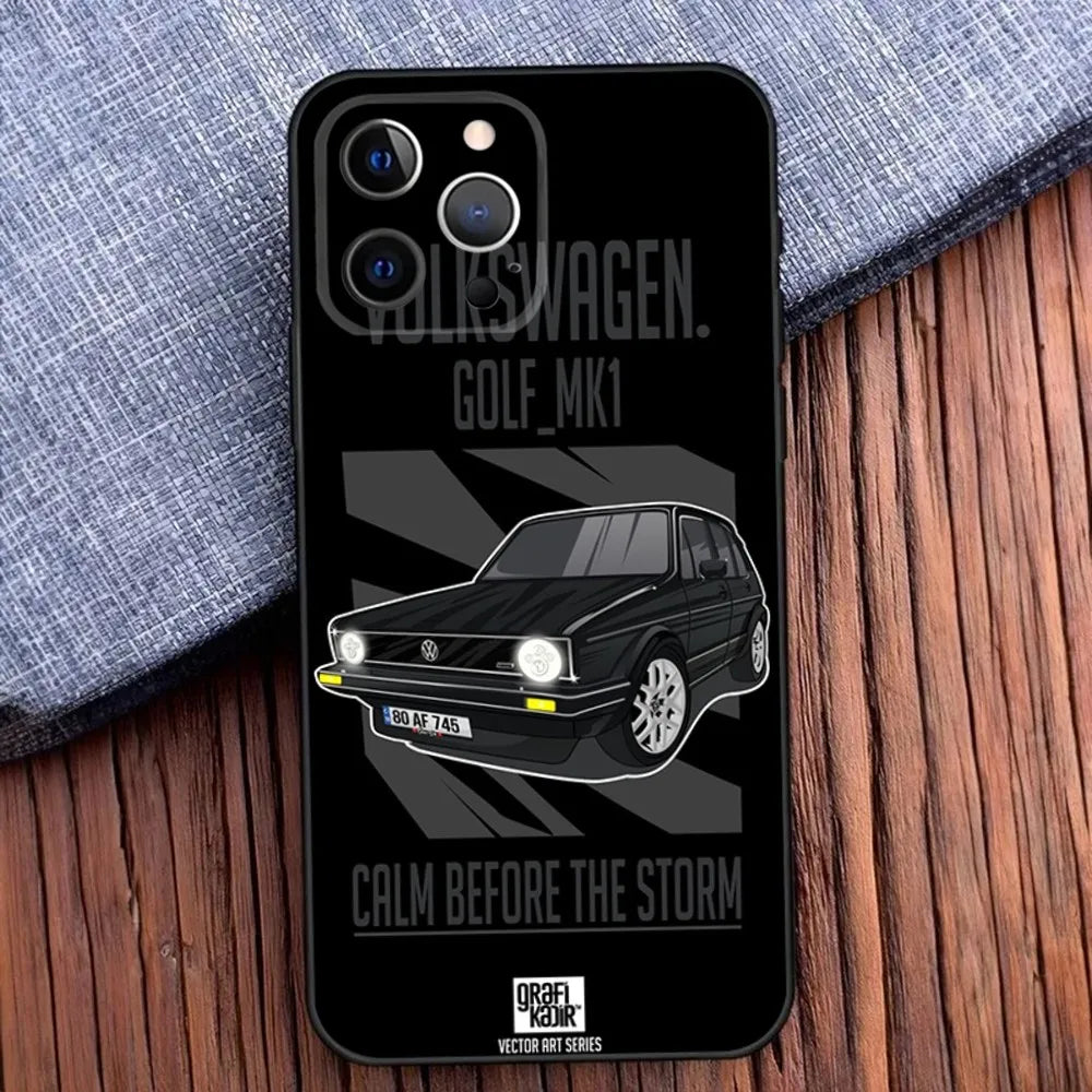 Golf MK1 GTI Car-Inspired Soft Black Case – Compatible with iPhone 11 to 16 Series
