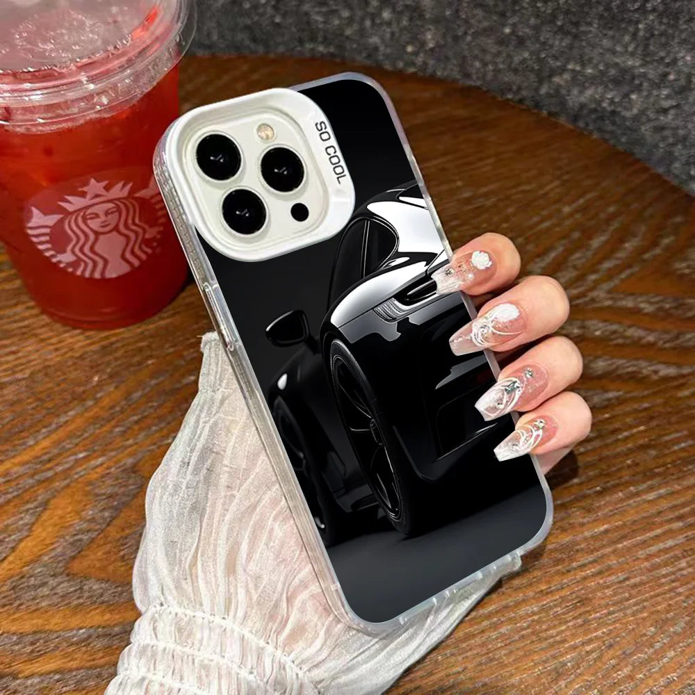 Porsche 911-Inspired Silver iPhone Case – Shockproof Car Design Cover for iPhone 12 to 16 Pro Max