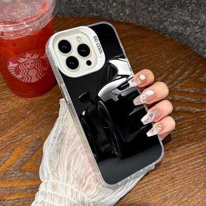 Porsche 911-Inspired Silver iPhone Case – Shockproof Car Design Cover for iPhone 12 to 16 Pro Max