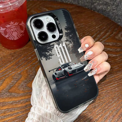 Porsche 911-Inspired Silver iPhone Case – Shockproof Car Design Cover for iPhone 12 to 16 Pro Max