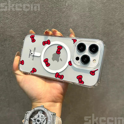 Hello Kitty BowKnot Clear iPhone Case – Magsafe-Ready Hard Cover for iPhone 12 to 16 Pro Max