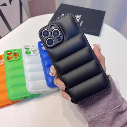 Puffer Jacket iPhone Case – Colorful Shockproof Soft Silicone Cover for iPhone 12–16 Pro Max