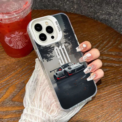 Porsche 911-Inspired Silver iPhone Case – Shockproof Car Design Cover for iPhone 12 to 16 Pro Max