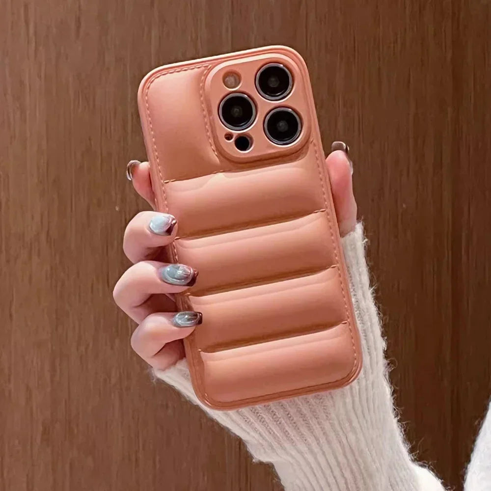Puffer Jacket iPhone Case – Colorful Shockproof Soft Silicone Cover for iPhone 12–16 Pro Max