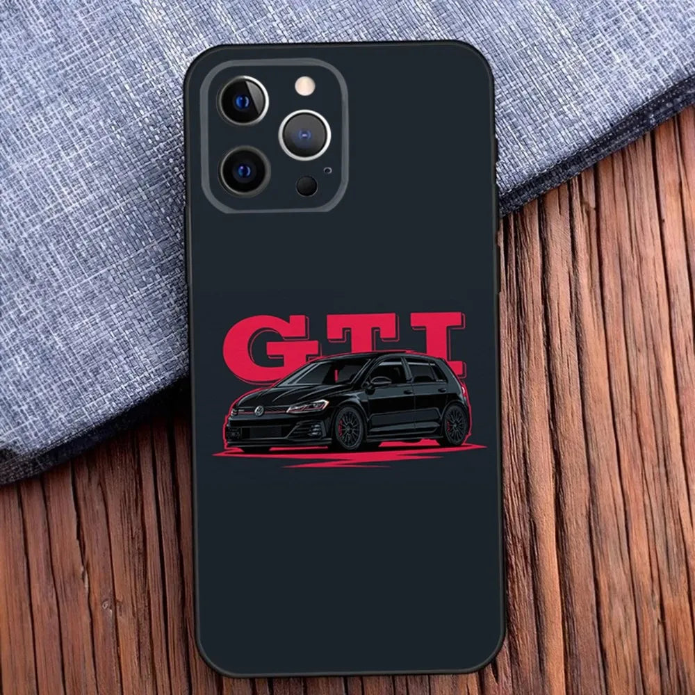Golf MK1 GTI Car-Inspired Soft Black Case – Compatible with iPhone 11 to 16 Series