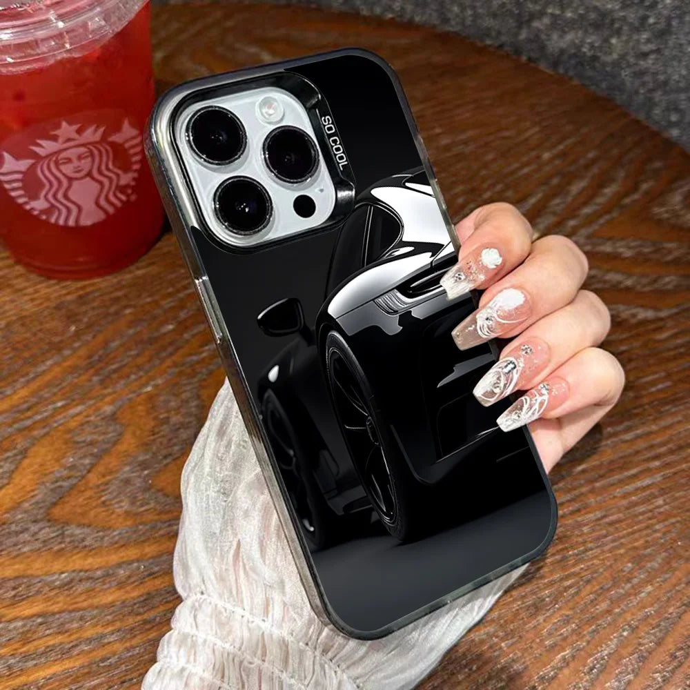 Porsche 911-Inspired Silver iPhone Case – Shockproof Car Design Cover for iPhone 12 to 16 Pro Max