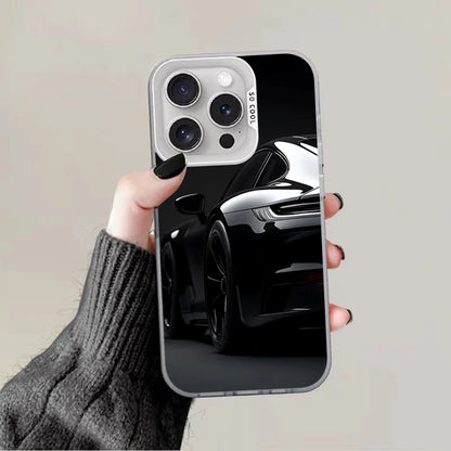 Porsche 911-Inspired Silver iPhone Case – Shockproof Car Design Cover for iPhone 12 to 16 Pro Max